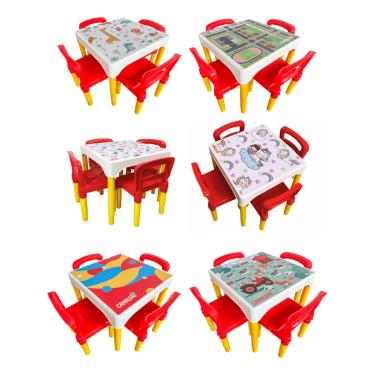 Imagem de Mesa Mesinha Conjunto Infantil Com 4 Cadeiras Escolar Plástica Camaleão