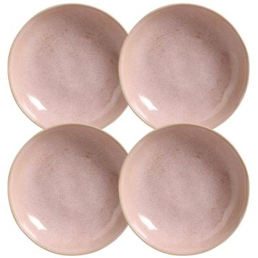 Imagem de Jogo 4 Pratos Fundos Cerâmica 830ml Bio Litchi Rosa Porto Brasil Caldos Risotos 22cm