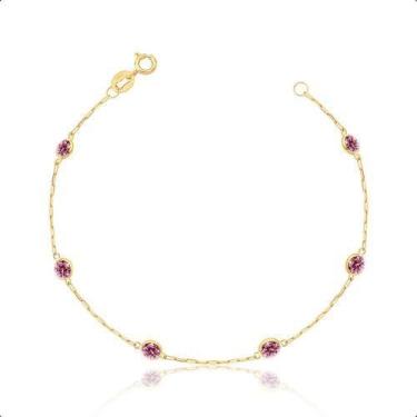 Imagem de Pulseira Feminina Ouro 18k Com Zircônias 4mm - Paulistana Joias, Rosa