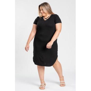 Imagem de Vestido Feminino Plus Size Malha Viscose Detalhe Decote Tiras - Serena