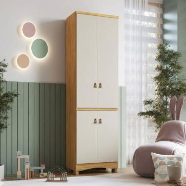 Imagem de Armário Multiuso 4 Portas 61,7cm 100% MDF Pupilo Espresso Móveis Off White/Amêndoa
