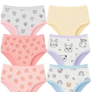 Imagem de Kit com 06 unidades Calcinha Infantil Menina Estampadas em Algodão - G