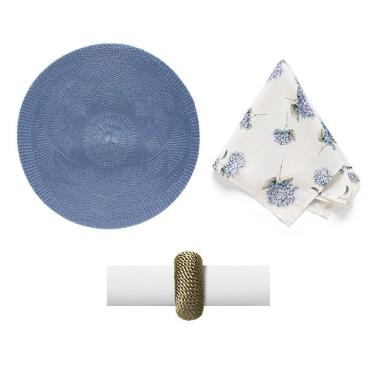 Imagem de Kit de Mesa Posta Serenity Hortências 4 Lugares com Jogo Americano Guardanapo e Anel Copa & Cia
