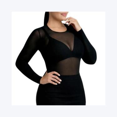 Imagem de Camisete Manga Longa Plus Size Segunda Pele Fio 40 Selene, Preto