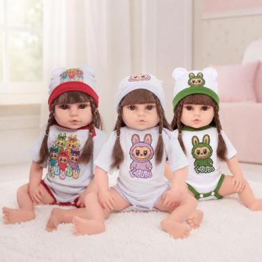 Imagem de Bebê Reborn Menina Roupa Labubu Verde Lilás Vermelho + Bolsa - Cegonha