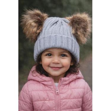 Imagem de Touca Gorro 2 Pompons Inverno Frio Infantil Bebê Lã Tricot Cor:CinzaTa
