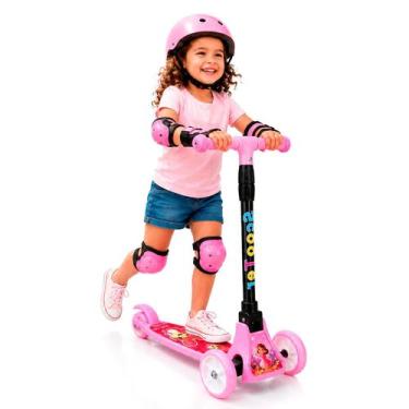 Imagem de Patinete Dobrável Infantil Teen Sports Rosa Com 3 Rodas Guidão Ajustáv