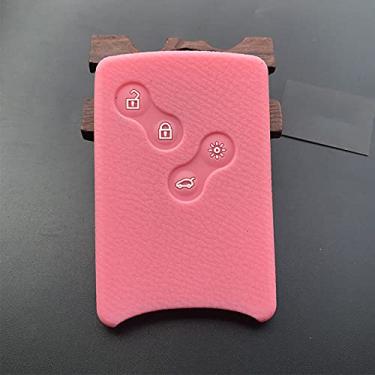 Imagem de YJADHU Capa de capa de chave de borracha de silicone para carro Shell 4 botões, apto para Renault Clio Logan Megane 2 3 Koleos Scenic Card, rosa