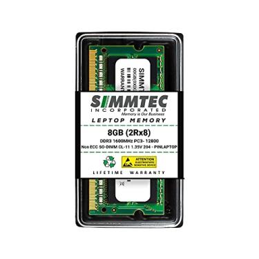 Imagem de Simmtec RAM 8GB DDR3 / DDR3L 1600MHz SODIMM PC3L-12800 / PC3-12800 (PC3L-12800S) CL11 2Rx8 1.35V Non-ECC SO-DIMM 204 Pin - Módulo de atualização de memória RAM para laptop, notebook e computador AIO