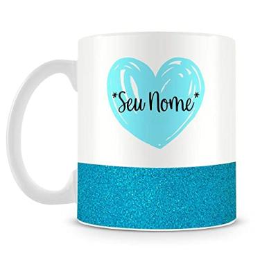 Imagem de Caneca Personalizada Base Glitter Azul - Coração (com Nome)