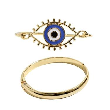 Imagem de Kit 2 Pulseira Feminina Olho Grego Azul Bracelete Banhado
