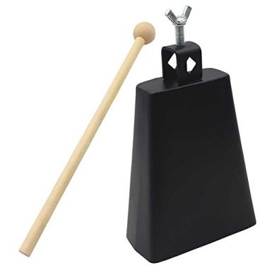 Imagem de Cencerro de tambor Cowbell, sino de vaca de plástico, sino de percussão latina de 15 cm de metal com alça para kit de percussão vem com bastão preto sino de vaca sino de vaca musical sino de vaca
