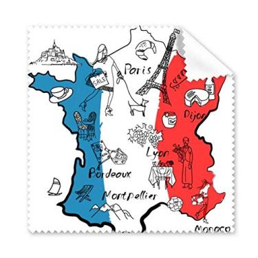 Imagem de Mapa Cidade França Landmark Bandeira Nacional Pano de Limpeza Limpeza de Tela de Telefone, 5 peças