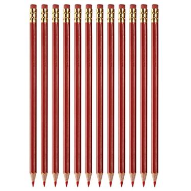 Imagem de Lápis apagáveis de verificação de classificação, lápis vermelhos pré-afiados #2 HB, com parte superior de borracha - pacote com 12