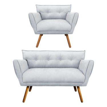 Imagem de Kit 01 Namoradeira 01 Poltrona Anitta Pés Palito Castanho