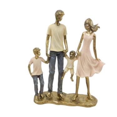 Imagem de Enfeite Estatua Familia Casal 2 Filhos 24X21X6Cm Dourado