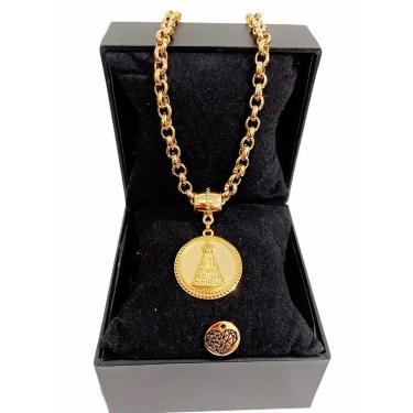 Imagem de Colar Feminino Elo Português Grosso 6mm Nossa Senhora Dourado