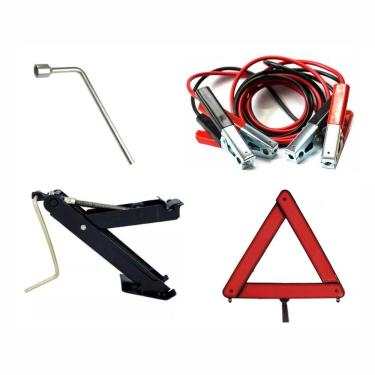 Imagem de Kit Estepe Para Carro / Macaco Joelho + Chave De Roda 17mm + Triângulo + Cabo Auxiliar