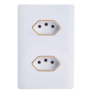 Imagem de Cj Tomada Dupla 10A Com Suporte 4X2 - Dicompel Novara Branco Gold - Dnv1200/32Brgd