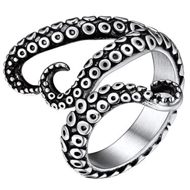 Imagem de ChainsHouse Anel punk polvo antigo para homens e mulheres, aço inoxidável 316L/ouro 18k/metal preto, tamanho 7-14, com caixa de presente, Metal
