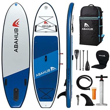 Imagem de Abahub SUP inflável, 3,2 m x 86 cm x 15,2 cm iSUP, prancha Standup azul com pá de fibra de carbono ajustável, assento de caiaque, para yoga, prancha, caiaque, surf, canoa, pesca