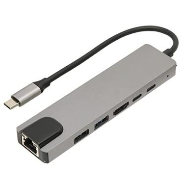 Imagem de 6 em 1 adaptador multiportas USB C Hub, USB C para 4K 60Hz HDMI, Carregador PD de 87W, USB C Data, 100Mbps Ethernet, 2 USB 2.0, USB C Hubs para OS X Laptop Series, para Chromebooks