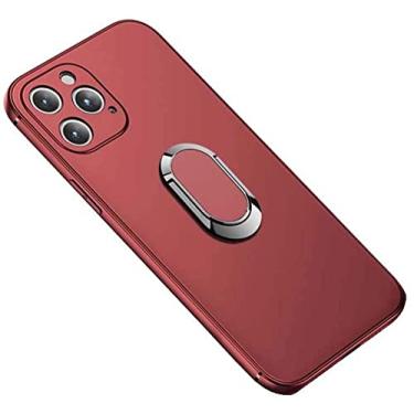 Imagem de HAODEE Capa de telefone de silicone líquido com suporte de dedo magnético, capa de motorista para Apple iPhone 12 Pro Max (2020) 6,7 polegadas [Suporte] (cor: vermelho)