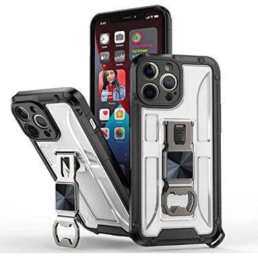 Imagem de HAODEE Capa para iPhone 13/13 Mini/13 Pro/13 Pro Max, suporte de anel de metal aprimorado com suporte magnético para carro (cor: branco, tamanho: 13 mini 5,4 polegadas)