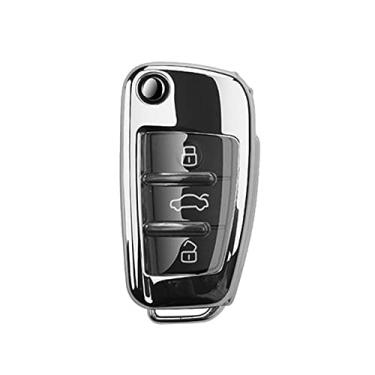 Imagem de CSHU Porta-chaves do carro Capa Porta-chaves Porta-chaves com argola, apto para Audi A3 8P 8V A4 B7 B8 B5 B9 A1 A5 Q7 Q5 Q6 4f C6 C5 C7 C4 TT Q3 S3 A7 A8 C4 TT 8N, prata