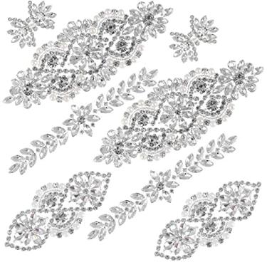 Imagem de 8 peças aplique de strass de cristal prata aplique de casamento ferro em strass em aplique de strass aplique quente para vestido de noiva roupas faixa cinto de cristal faça você mesmo apliques de costura