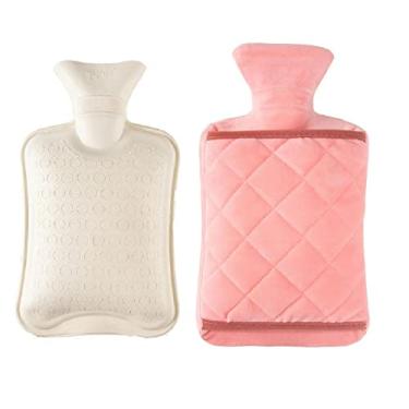 Imagem de ZUKKY Compressa quente quente grossa à prova de explosão de pelúcia portátil com injeção de água quente aquecedor de mãos 2000 ml xadrez rosa [bolsa de água quente de borracha]