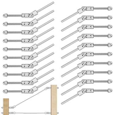 Imagem de [Design de patente] CKE Pacote com 20 T316 de aço inoxidável com ângulo ajustável de 180°, terminais de ajuste de tensão para cabo de cabo de 1/8 polegada, ferragem de madeira