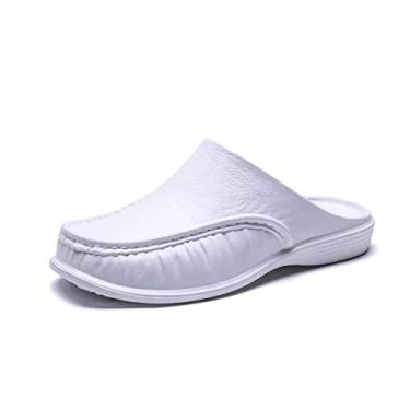 Imagem de bestgift Chinelos de verão para uso interno e externo para a moda masculina doméstica meio chinelos de fundo macio e grande tamanho de cabeça de pacote leve homens Branco 45.5