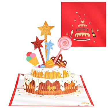 Imagem de Yajun Cartões de aniversário dobrados DIY 3D Pop Up cartão de bênção 2 camadas bolo romance cartão de festas para ela, ele, família, amigos 15 x 15 cm
