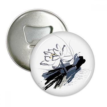 Imagem de Ink Lotus Flower Plant Abridor de garrafas com ímã de geladeira, emblema multifuncional