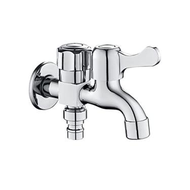 Imagem de LIDON Torneira de saída dupla de latão Torneira de pia de lavanderia Torneira dupla Pia de banheiro Conector de mangueira de água dupla Adaptador de torneira de saída dupla para lavatório varanda, cromado A (cor: cromado A)