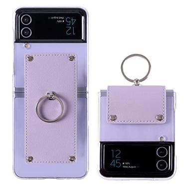 Imagem de Capa de telefone com suporte de anel anti-queda para Samsung Galaxy Z Flip 4 Capa transparente para Galaxy Z Flip4 zflip4 Suporte de anel dobrável, roxo, para Z Flip 4