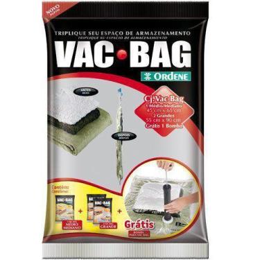 Imagem de Kit Saco A Vacuo Com 1 Médio + 2 Grande + Bomba - Vac Bag - Ordene
