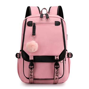 Imagem de Mochila escolar para meninas adolescentes 20 litros impermeável mochila para meninas com bloqueio de cor para adolescentes, rosa, Large, Viajar