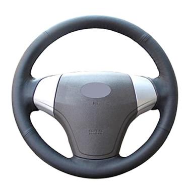 Imagem de Cobertura de volante de carro de couro preto costurado à mão para carro DIY, para Hyundai Elantra 2008-2010