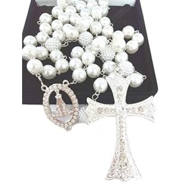 Imagem de Terço De Noiva Banho Prata Perolas Brancas Aparecida Grande