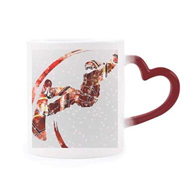 Imagem de Esporte Skateboard Aquarela Esqui Ilustração Sensível ao Calor Caneca Grés Mudança de Cor Vermelha