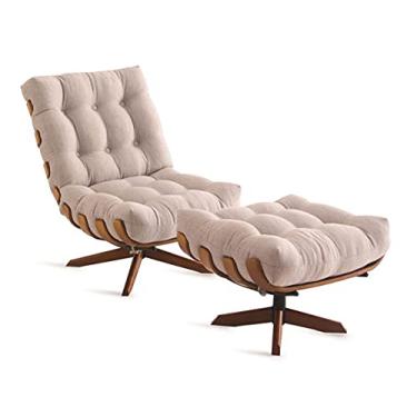 Imagem de Poltrona Costela Tradicional com puff linho nude Base Madeira - Poltronas do Sul