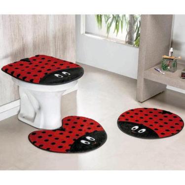 Imagem de Kit Tapetes De Banheiro Joaninha Antiderrapante 3 Peças - Vermelho - G