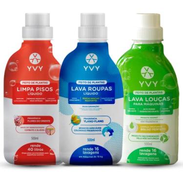 Imagem de Kit com Lava Roupas Líquido, Limpa Pisos e Lava Louças Para Máquinas - Vegano - Hipoalergênico, Ecológico, Produto 100% Natural - Cruelty Free - YVY