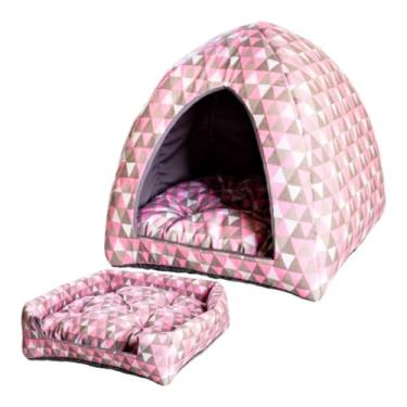 Imagem de Cama Cachorro Caminha Iglu Toca 2 em 1 Sofá Cães Gatos Grande Luxo 45 x 45 cm (Rosa)
