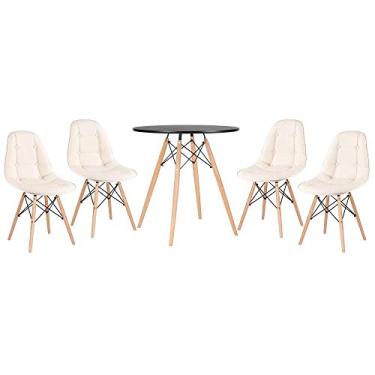 Imagem de Loft7, Kit Mesa Eames 70 cm + 4 cadeiras Eames Botonê Mesa preto com cadeiras creme