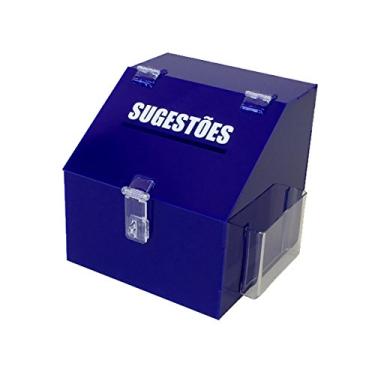 Imagem de Caixa de Sugestões Acrílico Azul com Dobradiças e Suporte para Cadeado - Modelo Grande 20x20cm