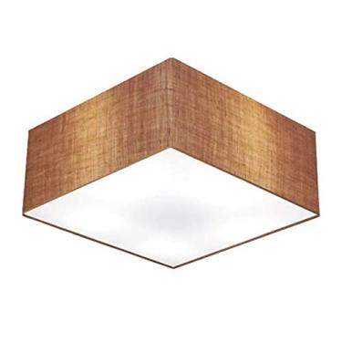Imagem de Plafon Quadrado Cúpula Tecido 21/50x50 cm, Vivare Iluminação, Plafon3012 LP, Palha, Médio