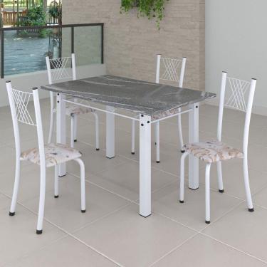 Imagem de Conjunto de Jantar Mesa 120x75cm Tampo de Granito Topázio com 4 Cadeiras Sara Yescasa Botanic Bege/Branco